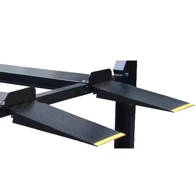 Storage 4-Post Car Lift 9,000 Lbs. Extended Length/Height - with Poly Casters, Drip Trays, Jack Tray