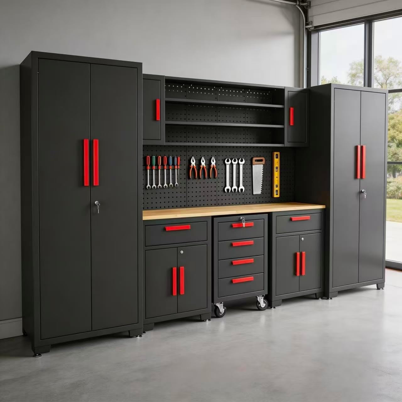 Garage Storage Cabinets System, 8-Pcs Workshop Cabinet Set in Black
