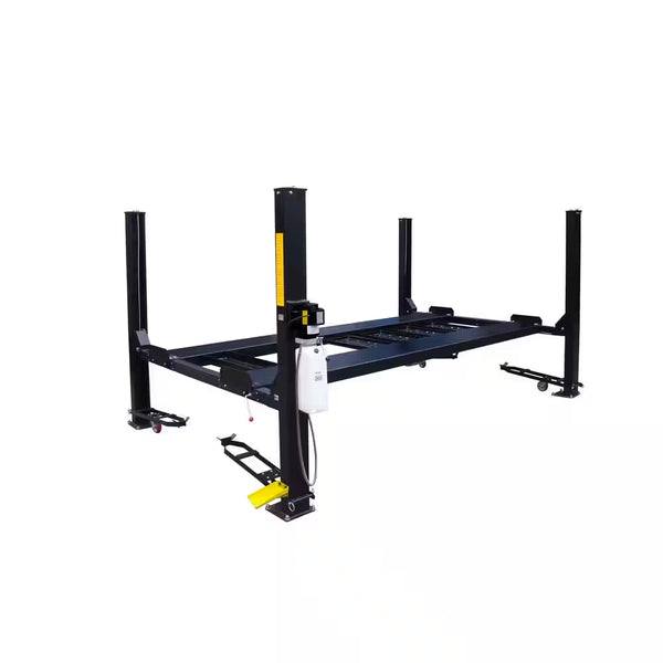 Storage 4-Post Car Lift 9,000 Lbs. Extended Length/Height - with Poly Casters, Drip Trays, Jack Tray