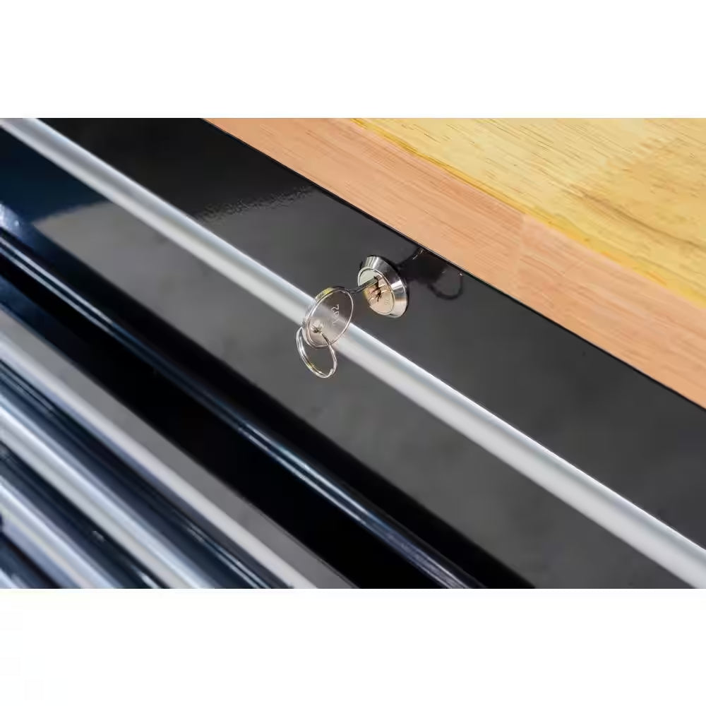 84 In. W X 18 In. D 9-Drawer Mobile Workbench with Wood Top in Gloss Black