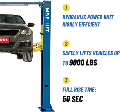 ME 9000Lbs 2 Post Lift Clearfloor Lifts Max. Lifting Height 74.8" 2 Post Car Lift Auto Lift Car Hoist for Home Shop Garage (ME-M90-220V)