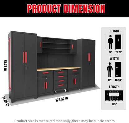 Garage Storage Cabinets System, 8-Pcs Workshop Cabinet Set in Black