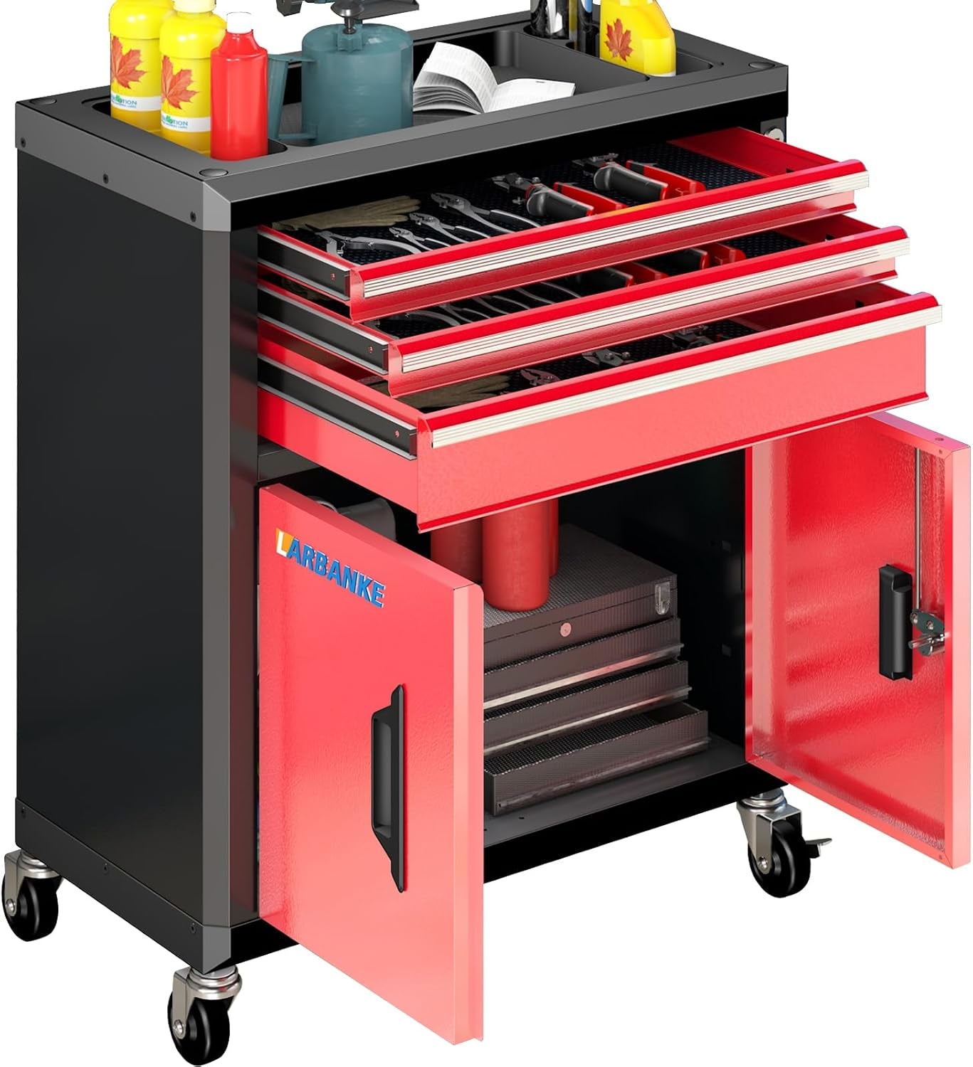Rolling Tool Chest with 3 Drawers&2 Doors,Tool Chest with Wheels