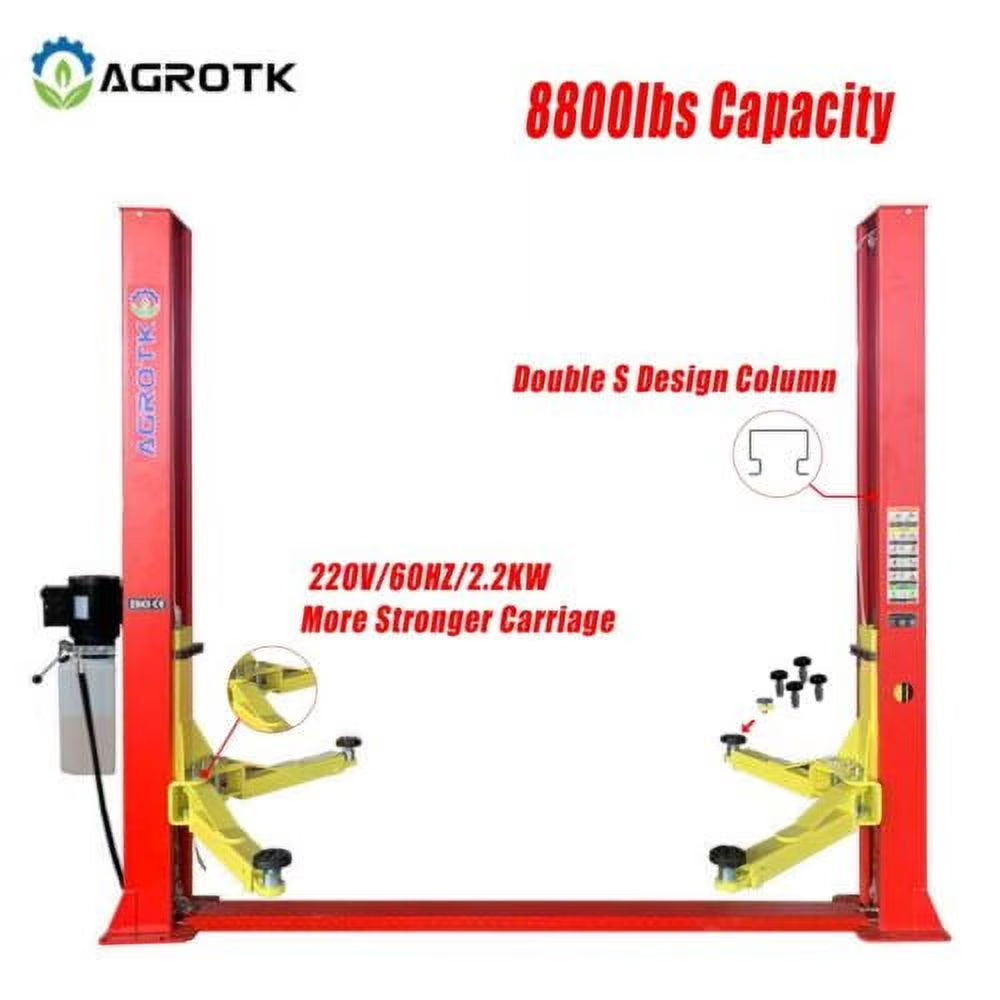 AGROTK 10000 Lb Capacity, Two Post Hydraulic Auto Car Lift, 220V | AGT-B1000