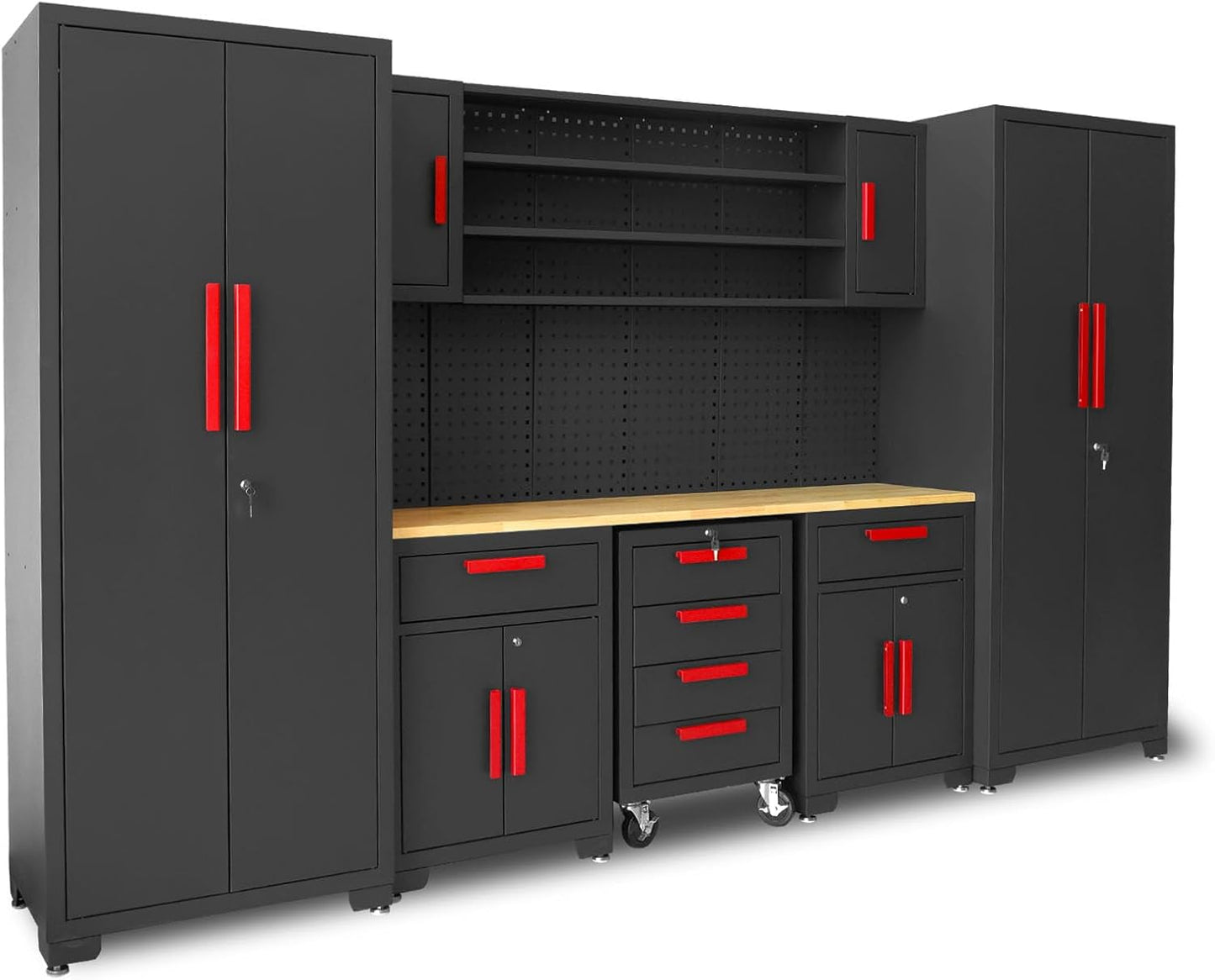 Garage Storage Cabinets System, 8-Pcs Workshop Cabinet Set in Black