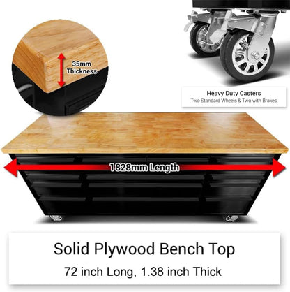 72 Inch Tool Chest with 15 Drawers for Garage, Workbench and Repair Store, Tool Cabinet -Black (72 Inch Tool Chest- Black)