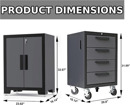 Garage Storage Cabinets System, 9 Piece Workshop Cabinet Set in Black