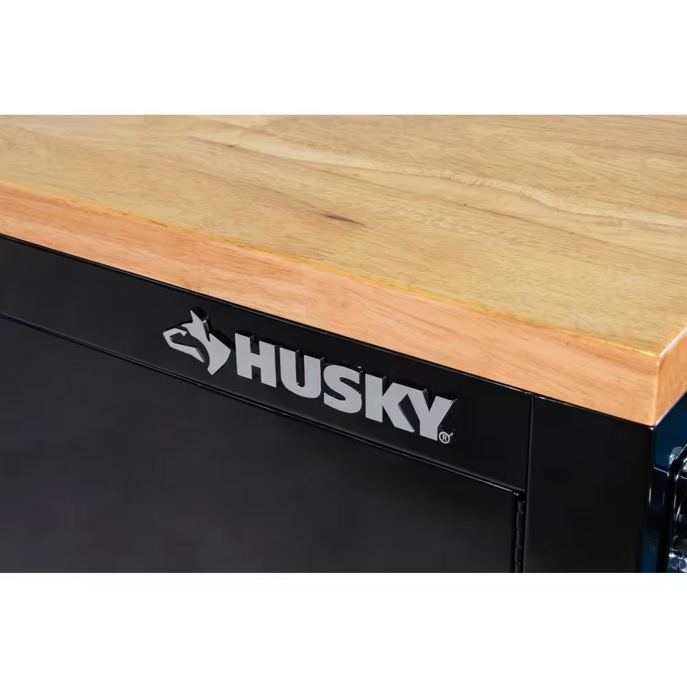 84 In. W X 18 In. D 9-Drawer Mobile Workbench with Wood Top in Gloss Black