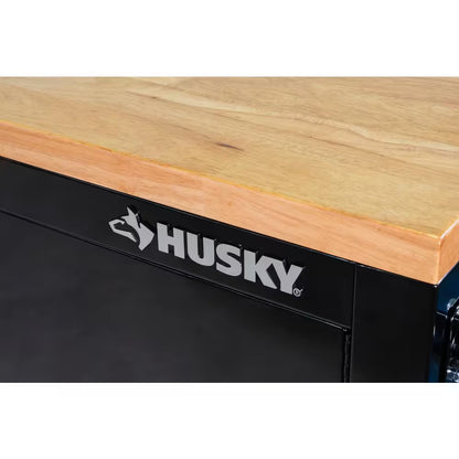 84 In. W X 18 In. D 9-Drawer Mobile Workbench with Wood Top in Gloss Black