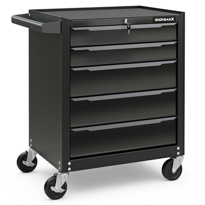 5-Drawer Tool Storage Cabinet with Hanging Holes and Central Keyed Locking System-Black