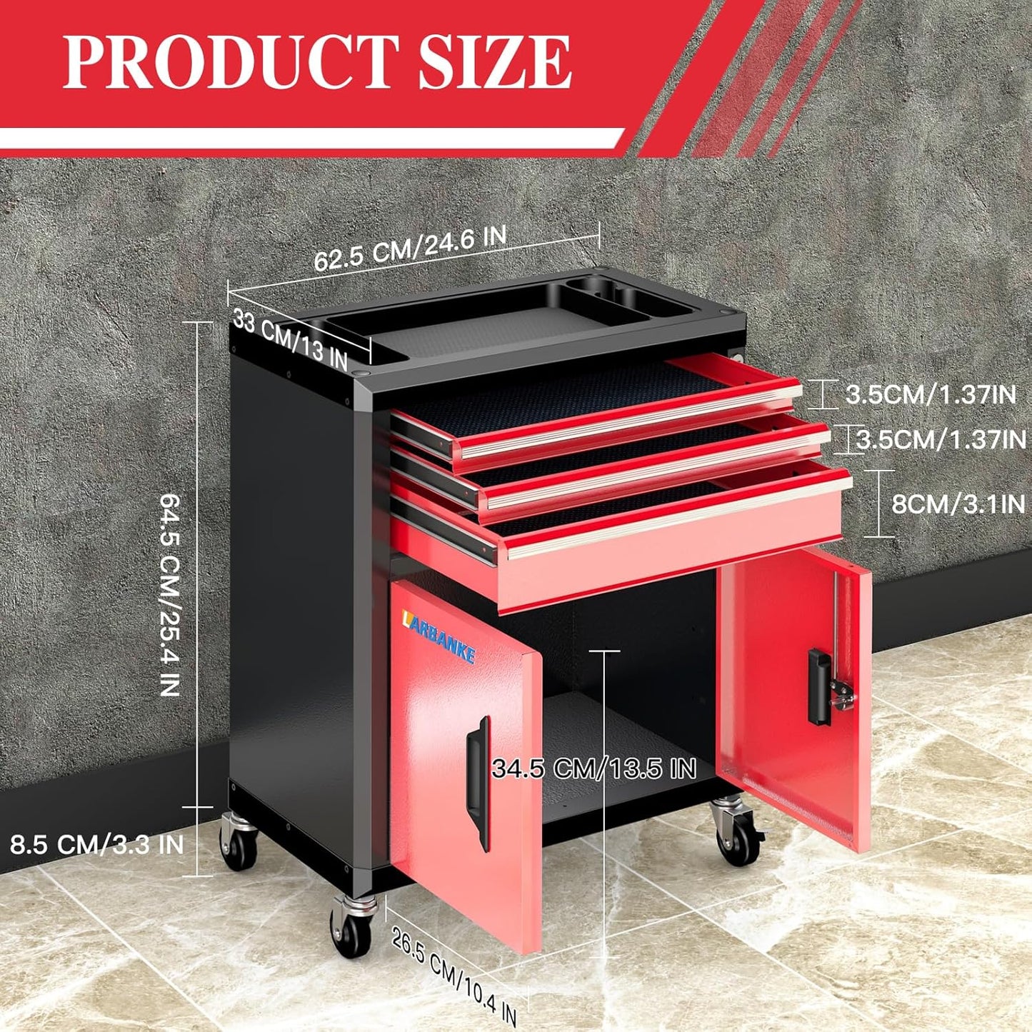 Rolling Tool Chest with 3 Drawers&2 Doors,Tool Chest with Wheels