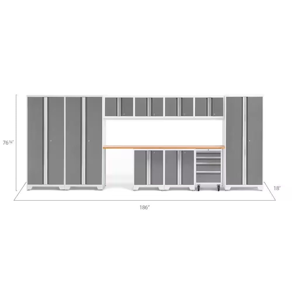 Bold Series 12-Piece 24-Gauge Stainless Steel Garage Storage System in Gray (186 In. W X 77 In. H X 18 In. D)