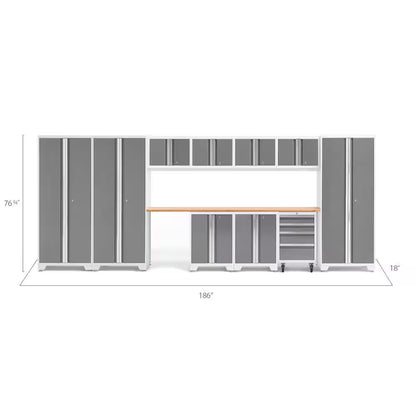 Bold Series 12-Piece 24-Gauge Stainless Steel Garage Storage System in Gray (186 In. W X 77 In. H X 18 In. D)