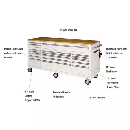 Tool Storage 72 In. W Standard Duty Gloss White Mobile Workbench Tool Chest