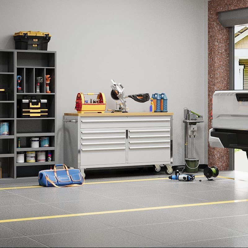 61 Inch Large Tool Chest with Lock, 9 Drawers,4 Wheels(2 Can Be Braked)