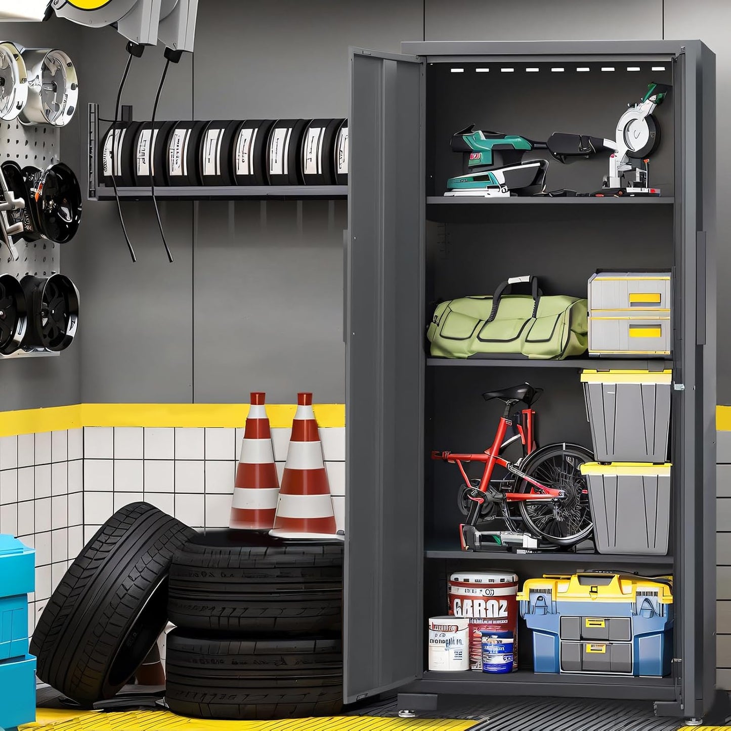 Garage Storage Cabinets System, 9 Piece Workshop Cabinet Set in Black
