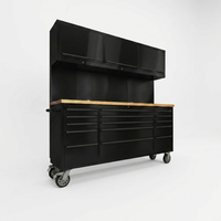 72'' Rolling Tool Chest with 15 Drawers + 3 Upper Cabinets, Large Tool Box, Matte Black Mobile Workbench, Lockable Storage Cabinet with Wheels for Garage Workshop (1 × HTC7218PC) — Studio Shot