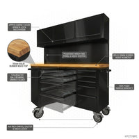 72'' Rolling Tool Chest with 15 Drawers + 3 Upper Cabinets, Large Tool Box, Matte Black Mobile Workbench, Lockable Storage Cabinet with Wheels for Garage Workshop (1 × HTC7218PC) — How It Works