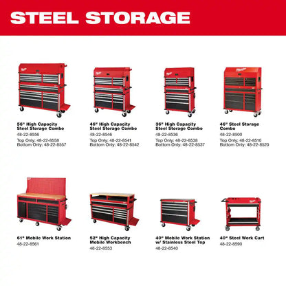 61 In. 11-Drawer/1-Door 22 In. D Mobile Workbench with Sliding Pegboard Back Wall in Red/Black
