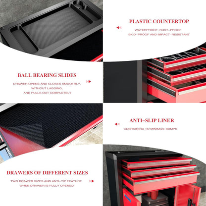 Rolling Tool Chest with 3 Drawers&2 Doors,Tool Chest with Wheels