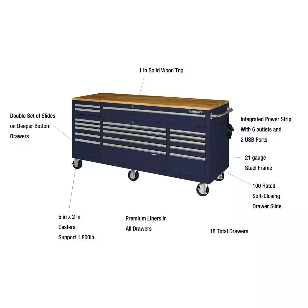 Tool Storage 72 In. W Standard Duty Gloss Blue Mobile Workbench Tool Chest