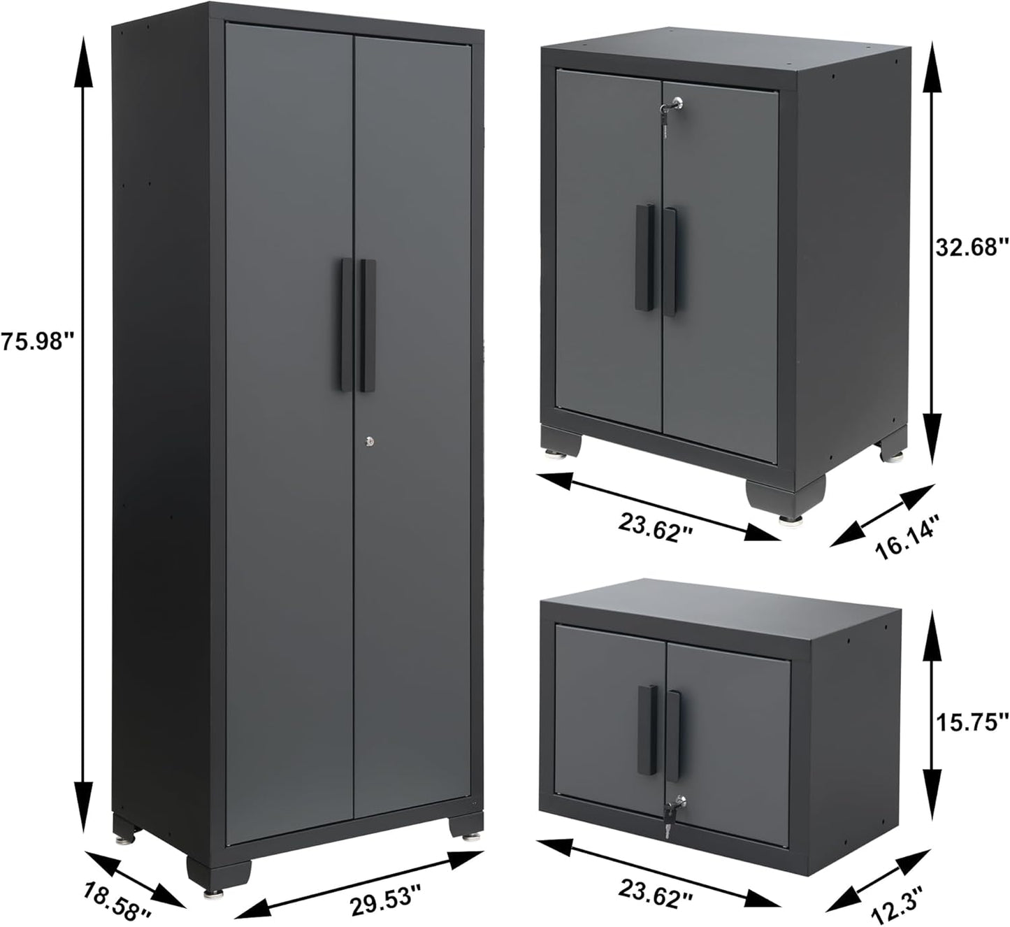 Garage Storage Cabinets System, 9 Piece Workshop Cabinet Set in Black