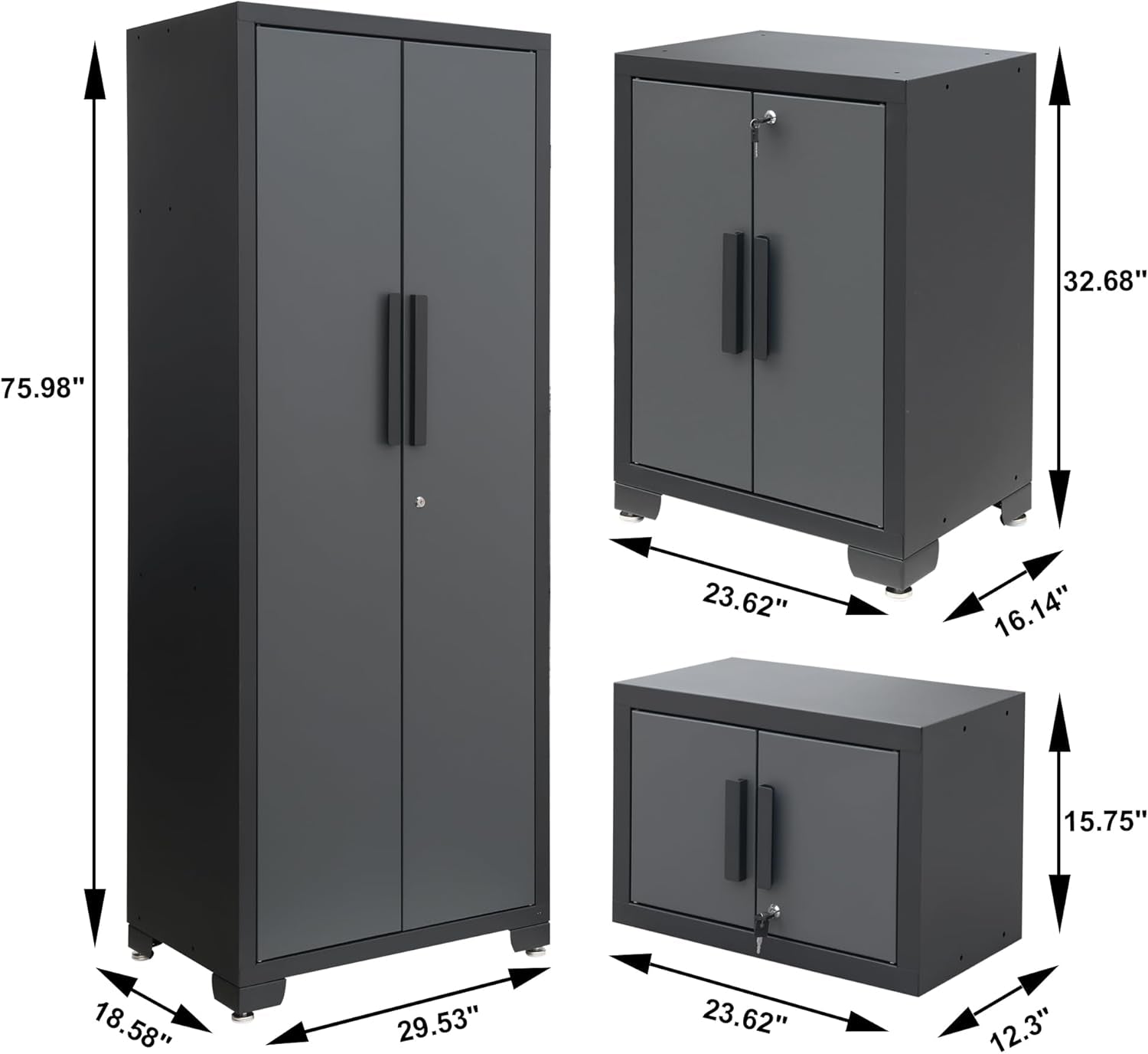 Garage Storage Cabinets System, 9 Piece Workshop Cabinet Set in Black