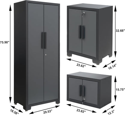 Garage Storage Cabinets System, 9 Piece Workshop Cabinet Set in Black