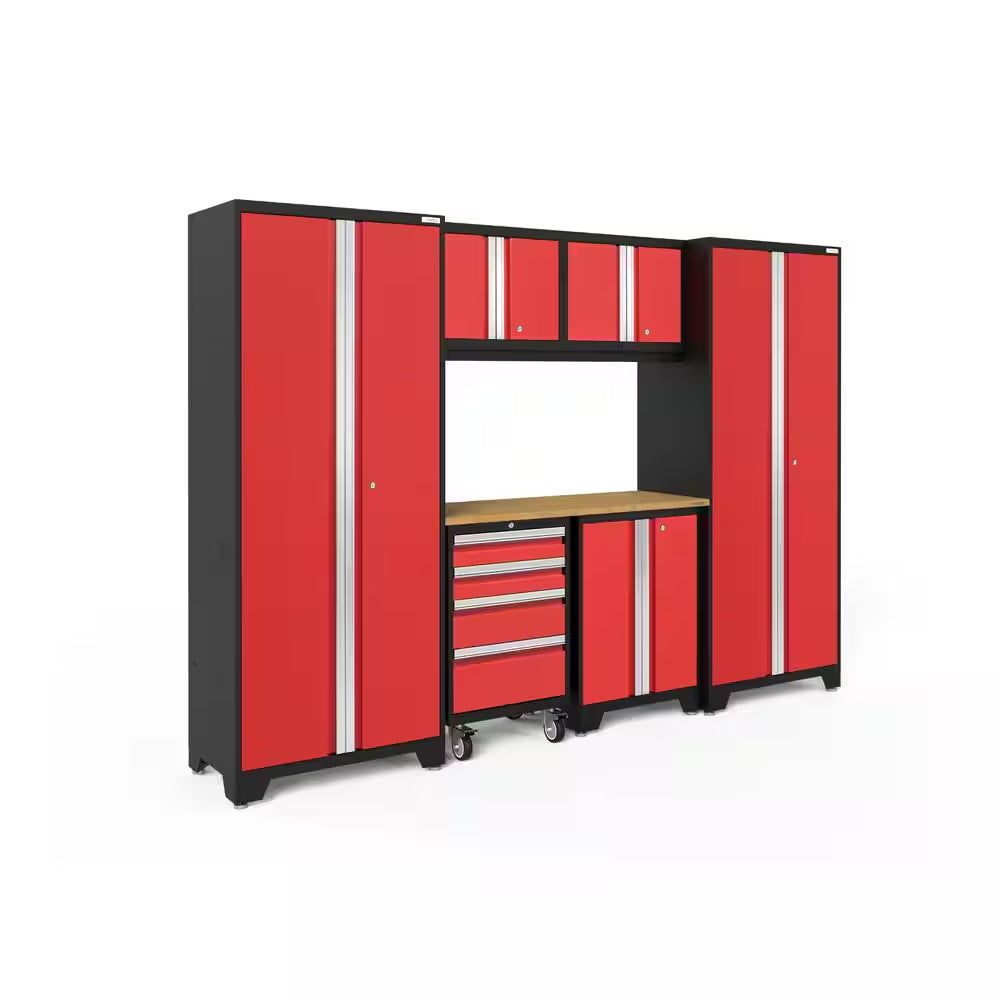 Bold Series 7-Piece 24-Gauge Steel Garage Storage System in Deep Red (108 In. W X 77 In. H X 18 In. D)