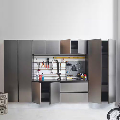 128 In. W X 72 In. H X 20 In. D Nova Series Wood Wall Mounted Garage Storage System in Metallic Grey