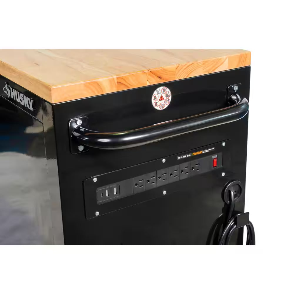84 In. W X 18 In. D 9-Drawer Mobile Workbench with Wood Top in Gloss Black