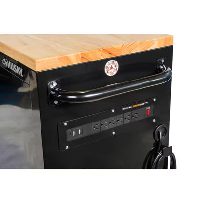 84 In. W X 18 In. D 9-Drawer Mobile Workbench with Wood Top in Gloss Black