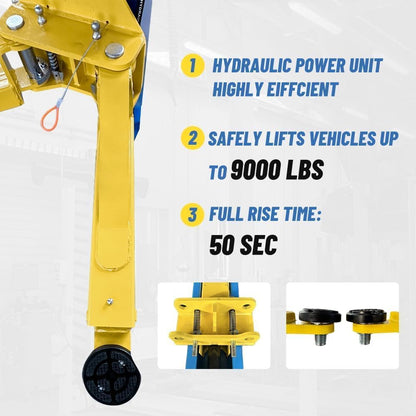 ME-M90S 2-Post Car Lift 9,000 Lb Capacity, Hydraulic Truck Hoist for Home Garage & Auto Shop, 74.8" Max Height