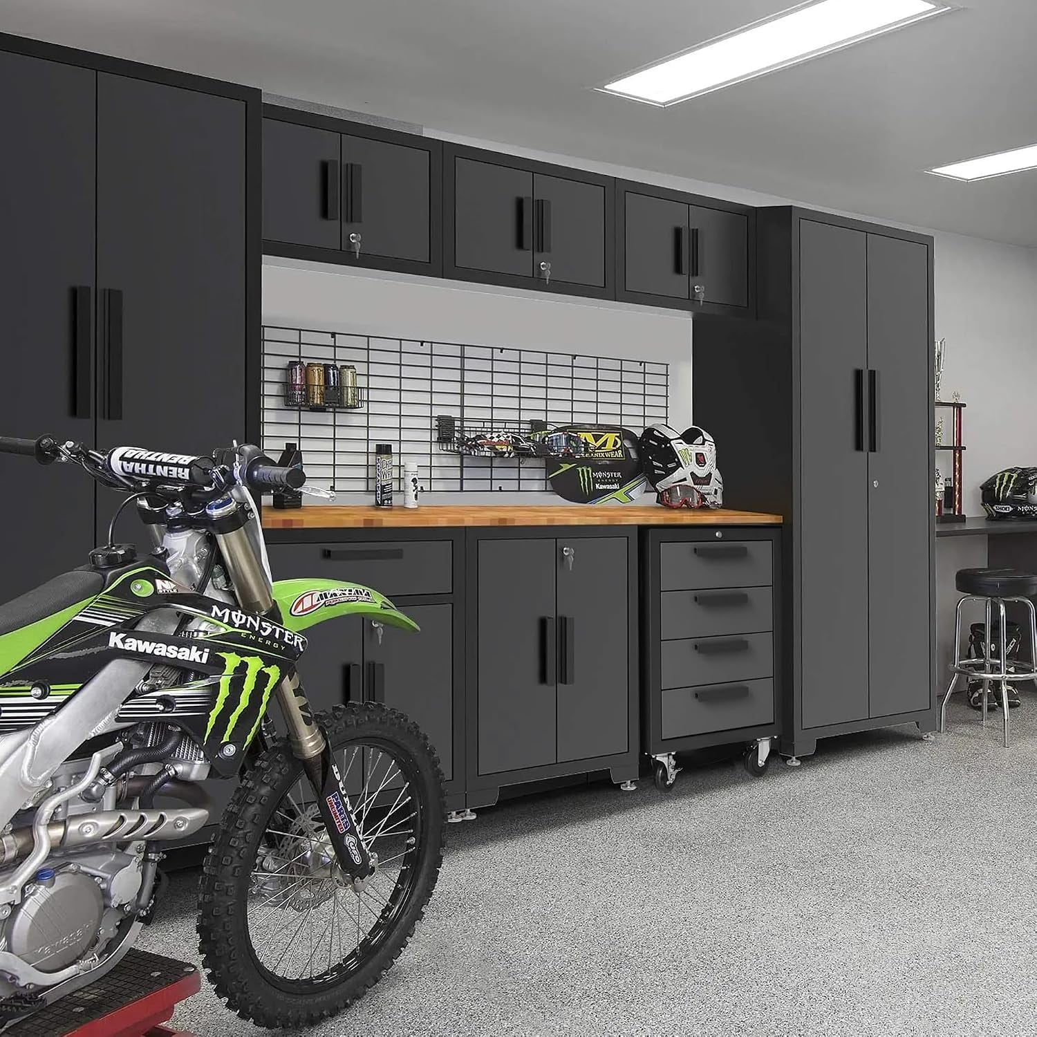 Garage Storage Cabinets System, 9 Piece Workshop Cabinet Set in Black