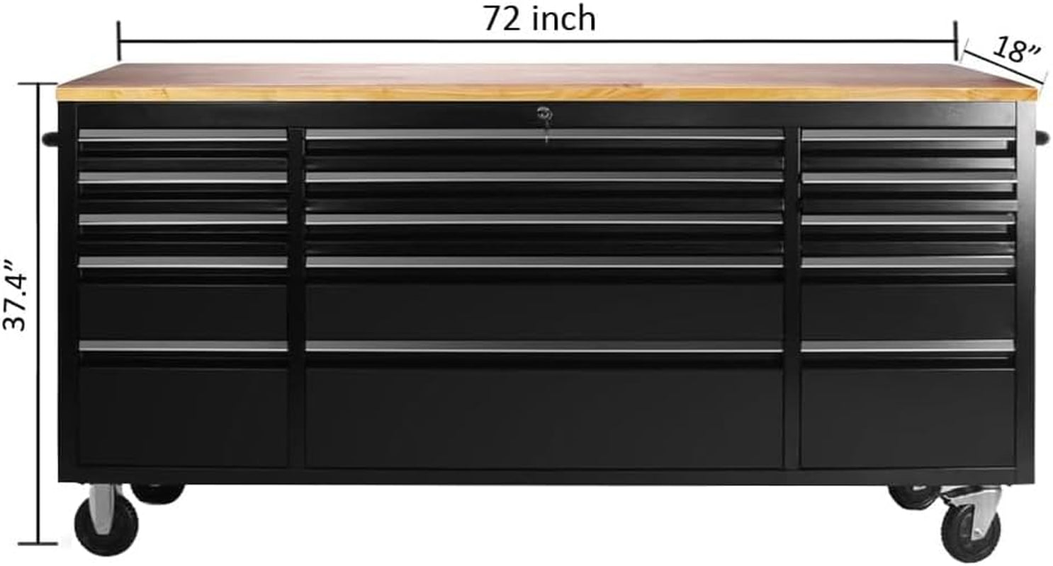 72 Inch Tool Chest with 15 Drawers for Garage, Workbench and Repair Store, Tool Cabinet -Black (72 Inch Tool Chest- Black)