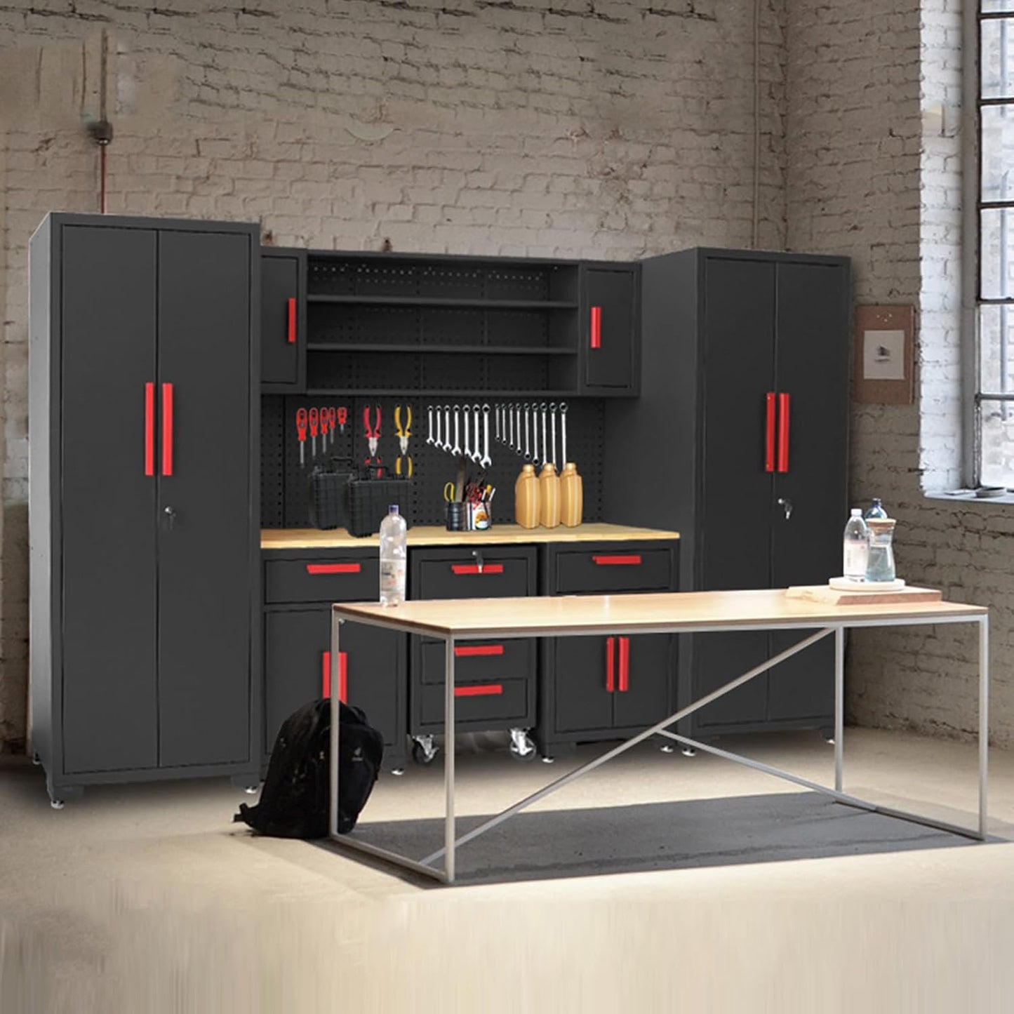 Garage Storage Cabinets System, 8-Pcs Workshop Cabinet Set in Black
