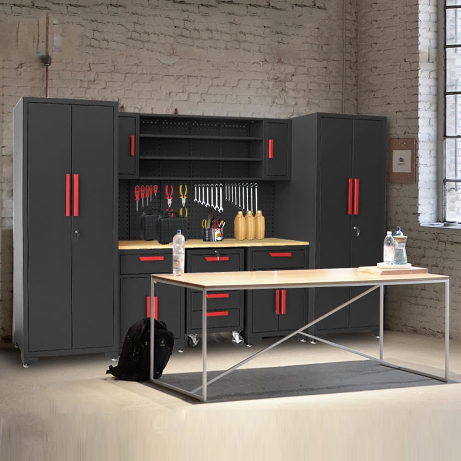 Garage Storage Cabinets System, 8-Pcs Workshop Cabinet Set in Black