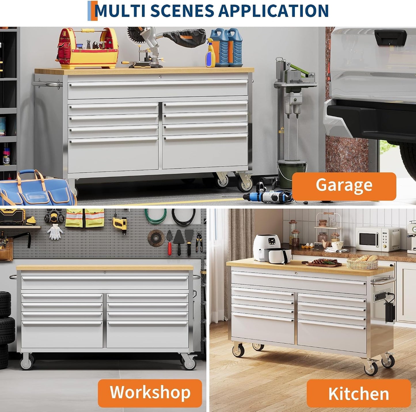 61 Inch Large Tool Chest with Lock, 9 Drawers,4 Wheels(2 Can Be Braked)