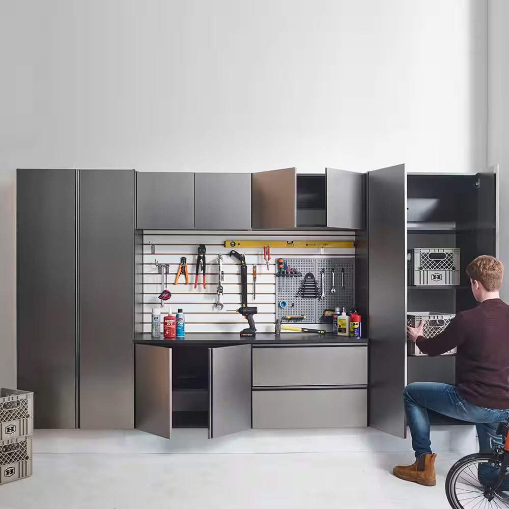 128 In. W X 72 In. H X 20 In. D Nova Series Wood Wall Mounted Garage Storage System in Metallic Grey