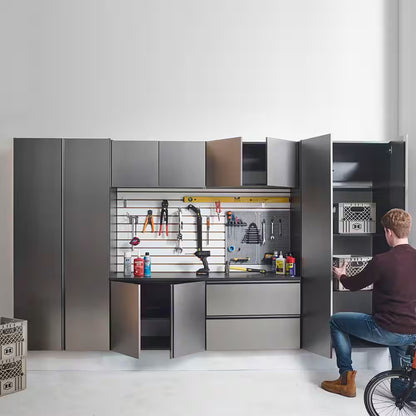128 In. W X 72 In. H X 20 In. D Nova Series Wood Wall Mounted Garage Storage System in Metallic Grey