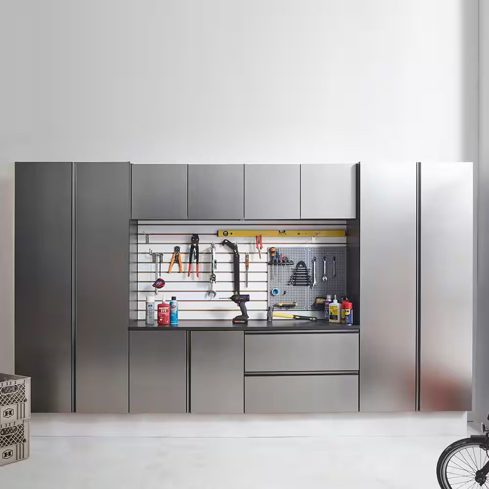 128 In. W X 72 In. H X 20 In. D Nova Series Wood Wall Mounted Garage Storage System in Metallic Grey