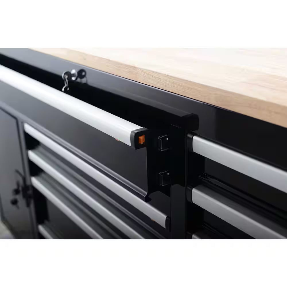 Heavy-Duty 62 In. W X 22 In. D 10-Drawer Black Tool Chest Mobile Workbench Cabinet with Pegboard Back Wall
