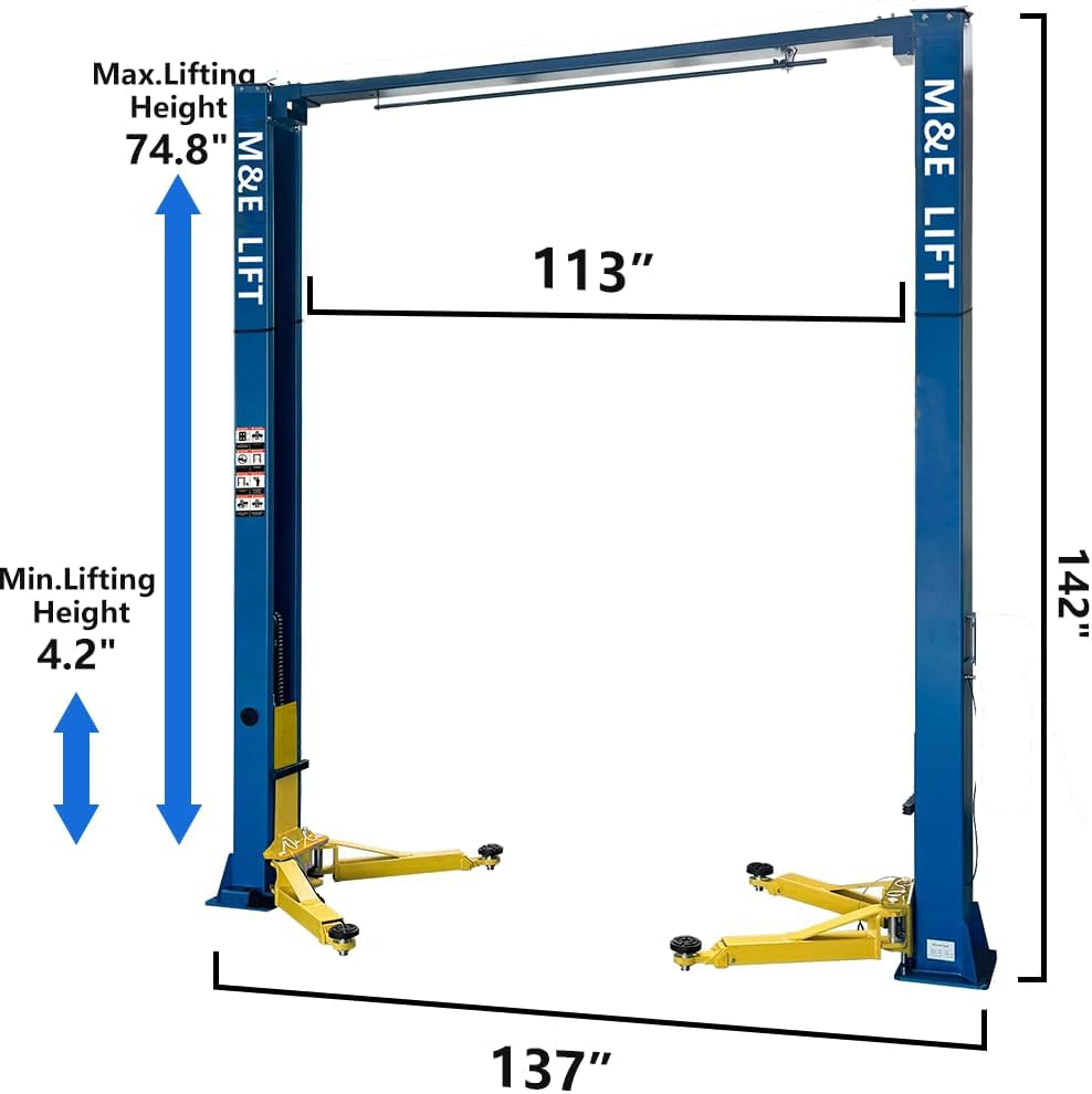 ME 9000Lbs 2 Post Lift Clearfloor Lifts Max. Lifting Height 74.8" 2 Post Car Lift Auto Lift Car Hoist for Home Shop Garage (ME-M90-220V)