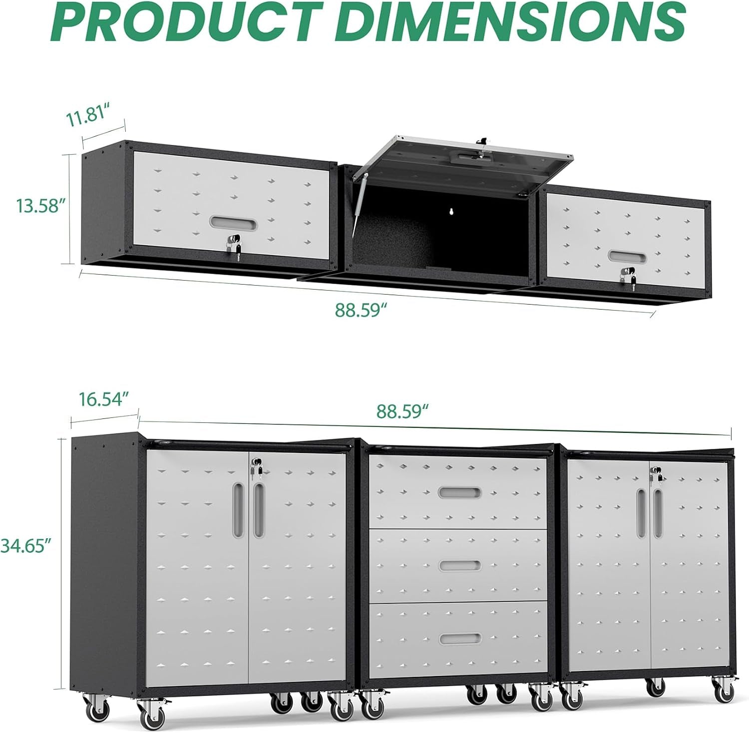Garage Cabinet System | Heavy Duty Steel All-In-One Modular Garage Cabinet Set for Ultimate Workshop Organization | Easy Assembly Garage Storage Cabinets & Tool Bench