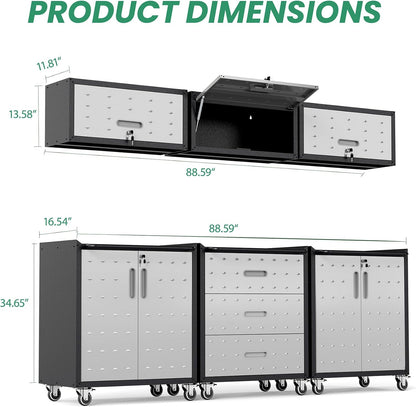 Garage Cabinet System | Heavy Duty Steel All-In-One Modular Garage Cabinet Set for Ultimate Workshop Organization | Easy Assembly Garage Storage Cabinets & Tool Bench
