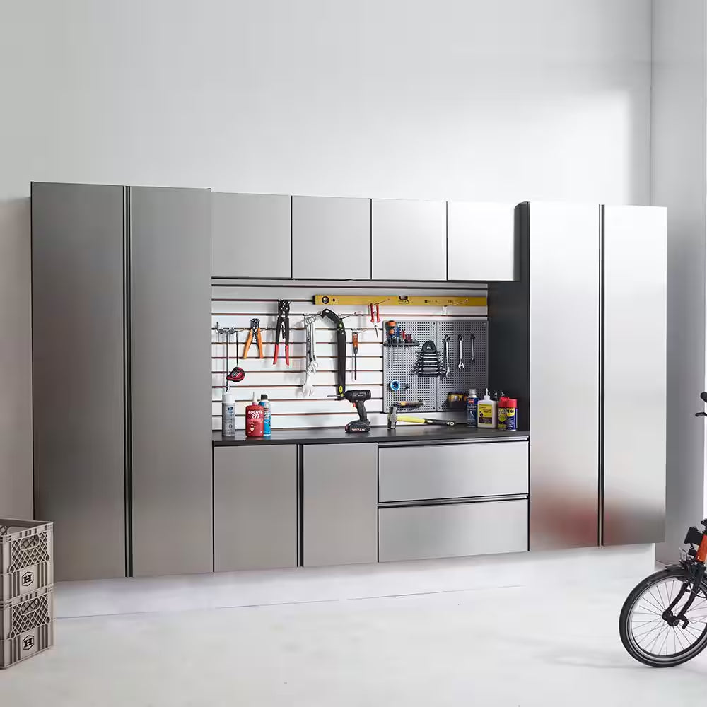 128 In. W X 72 In. H X 20 In. D Nova Series Wood Wall Mounted Garage Storage System in Metallic Grey