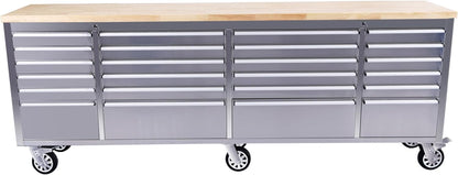 Heavy Duty 61" Tool Chest Cabinet, Mobile Garage Workbench with 24Drawers and Power Strip, Rubber Wood Worktop, 1675 LBS Load, Rolling Tool Storage Organizer for Mechanic, Shop or Home Use