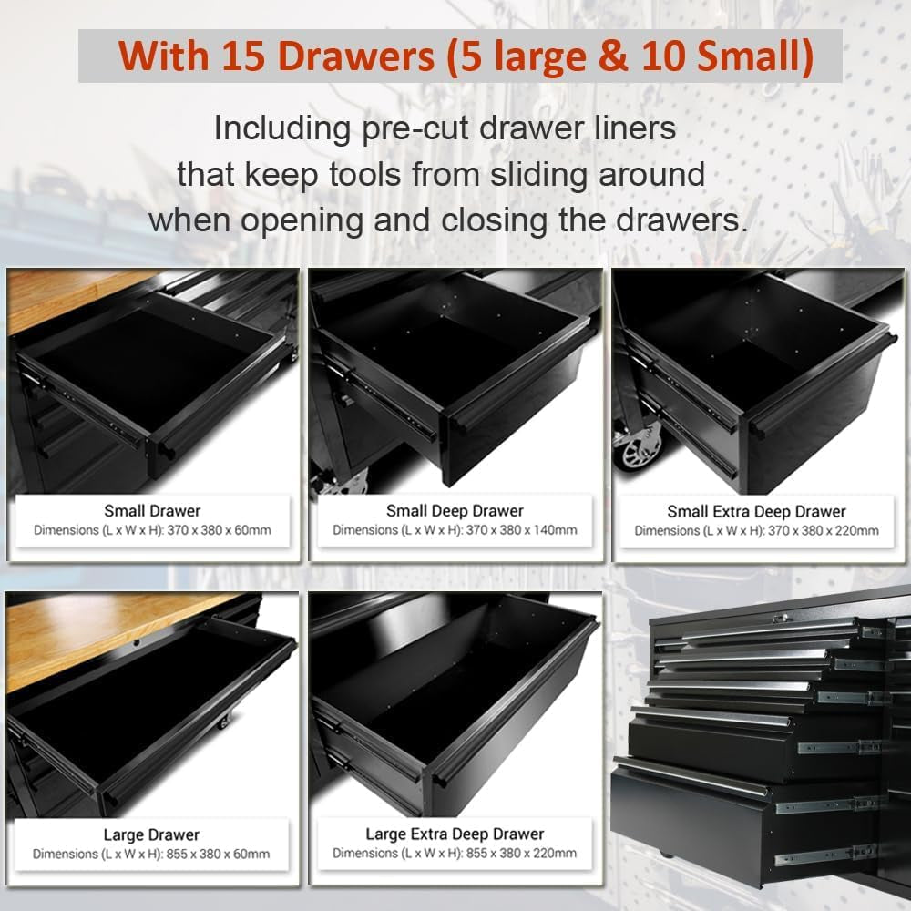72 Inch Tool Chest with 15 Drawers for Garage, Workbench and Repair Store, Tool Cabinet -Black (72 Inch Tool Chest- Black)