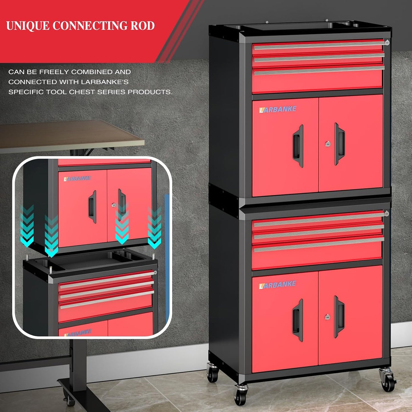 Rolling Tool Chest with 3 Drawers&2 Doors,Tool Chest with Wheels