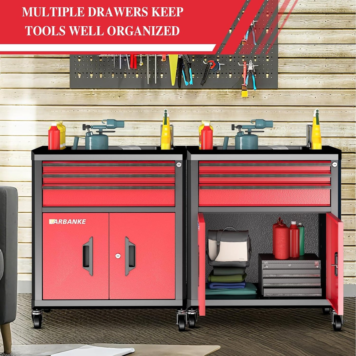 Rolling Tool Chest with 3 Drawers&2 Doors,Tool Chest with Wheels